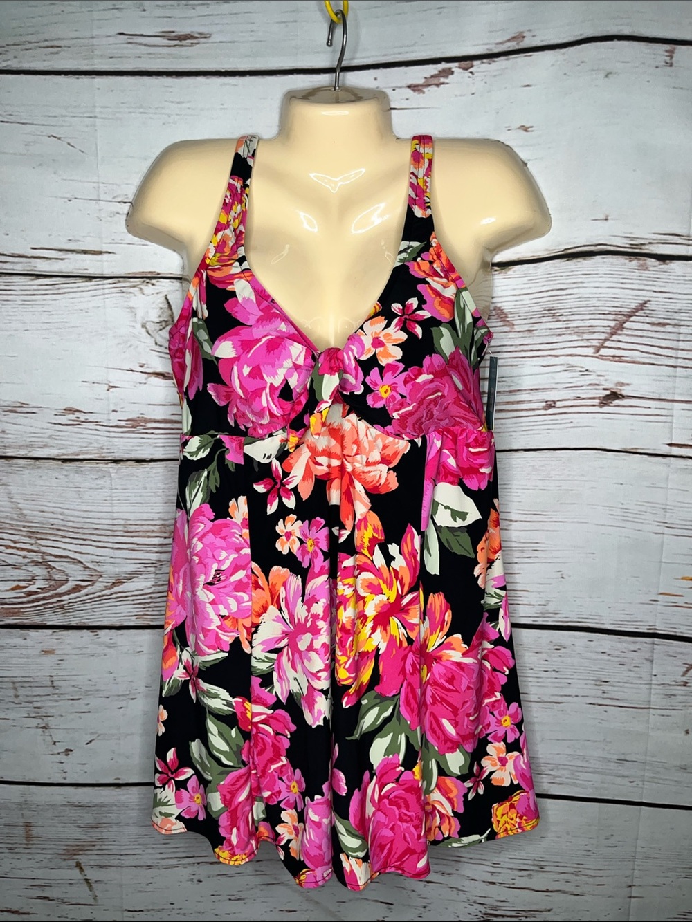 Bal Harbour Swim NWT 16W Black - Floral Print One Piece Bathing Suit Swimdress